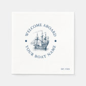 ネイビーブルーとホワイトヴィンテージボ航海のート スタンダードカクテルナプキン (正面)