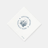 ネイビーブルーとホワイトヴィンテージボ航海のート スタンダードカクテルナプキン (角)