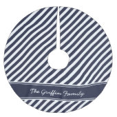 ネイビーブルーとホワイト名門私立校風のストライプモノグラム ブラッシュドポリエステルツリースカート (正面)