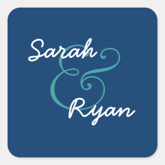 ネイビーブルーとホワイト封筒用シール結婚ズ スクエアシール