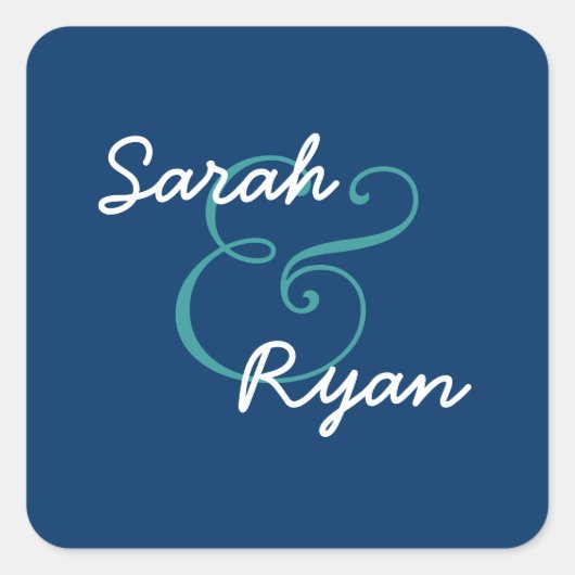 ネイビーブルーとホワイト封筒用シール結婚ズ スクエアシール (正面)