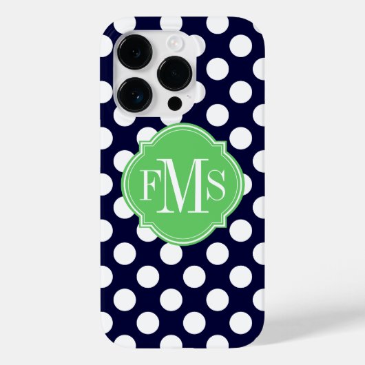 ネイビーブルーとホワイト水玉模様パターンモノグラム Case-Mate iPhoneケース (裏面)