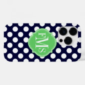 ネイビーブルーとホワイト水玉模様パターンモノグラム Case-Mate iPhoneケース (裏面 (横))