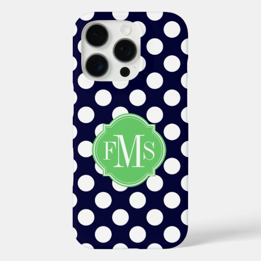 ネイビーブルーとホワイト水玉模様パターンモノグラム Case-Mate iPhoneケース (裏面)