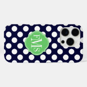 ネイビーブルーとホワイト水玉模様パターンモノグラム Case-Mate iPhoneケース (裏面 (横))