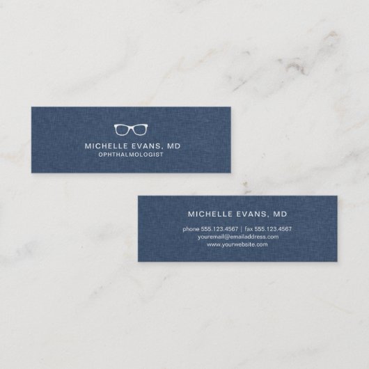 ネイビーブルーとホワイト眼科医の眼鏡ロゴ スキニー名刺 (正面/裏面)
