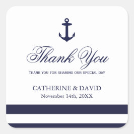 ネイビーブルーとホワイト結婚式の引き出物いかりシール スクエアシール
