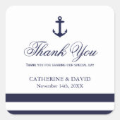 ネイビーブルーとホワイト結婚式の引き出物いかりシール スクエアシール (正面)