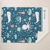 ネイビーブルーとホワイト航海の海パターン少年 シェルパブランケット (正面(横))