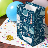 ネイビーブルーとホワイト航海の海パターン少年 ミディアムペーパーバッグ