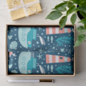 ネイビーブルーとホワイト航海の海パターン少年 薄葉紙 (ギフト)