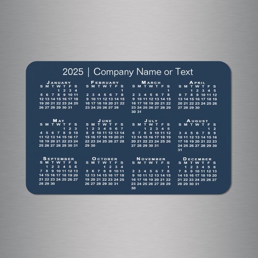 ネイビーブルーとホワイト2025カレンダーとカスタム文字 マグネット