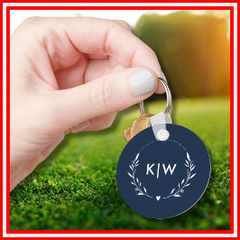 ネイビーブルーとホワイト | イニシャルモダンモノグラム キーホルダー