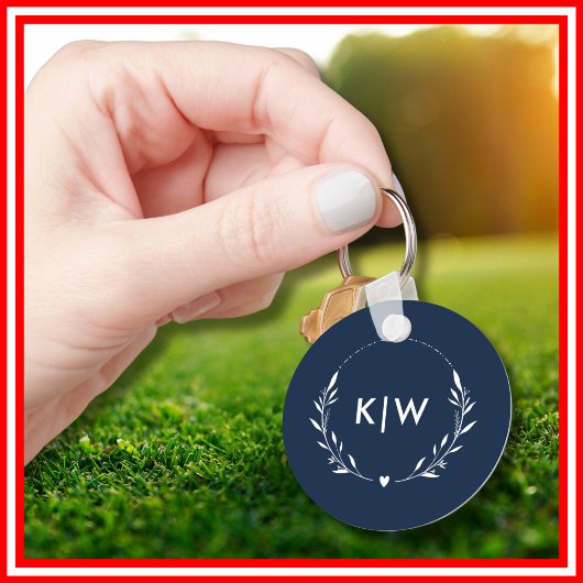 ネイビーブルーとホワイト | イニシャルモダンモノグラム キーホルダー