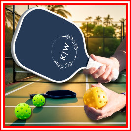 ネイビーブルーとホワイト | イニシャルモダンモノグラム ピックルボールラケット