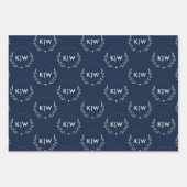ネイビーブルーとホワイト | イニシャルモダンモノグラム ラッピングペーパーシート (正面)