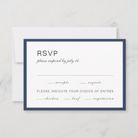 ネイビーブルーとホワイト。シンプル フォーマル ウェディング RSVP (正面)