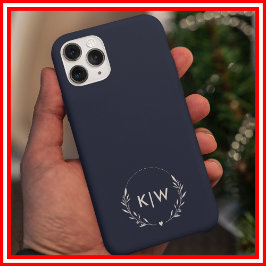 ネイビーブルーとホワイト | モダンイニシャルモノグラム iPhone 16 PRO MAXケース