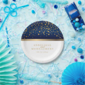 ネイビーブルーとホワイト(金ゴールド紙吹雪点付き) ペーパープレート (パーティー)