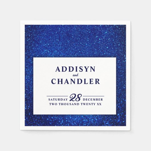 ネイビーブルーとホワエレガントイシンプルトのモダン結婚 スタンダードカクテルナプキン (正面)