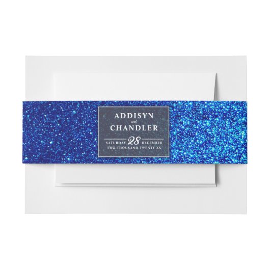 ネイビーブルーとホワエレガントイシンプルトのモダン結婚 招待状ベリーバンド (正面例)