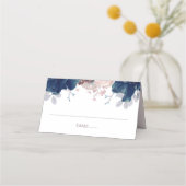 ネイビーブルーとマウヴのフローラ結婚ズ プレイスカード (正面)