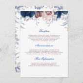 ネイビーブルーとマウヴ結婚のインフォメーションゲスト エンクロージャーカード (正面/裏面)