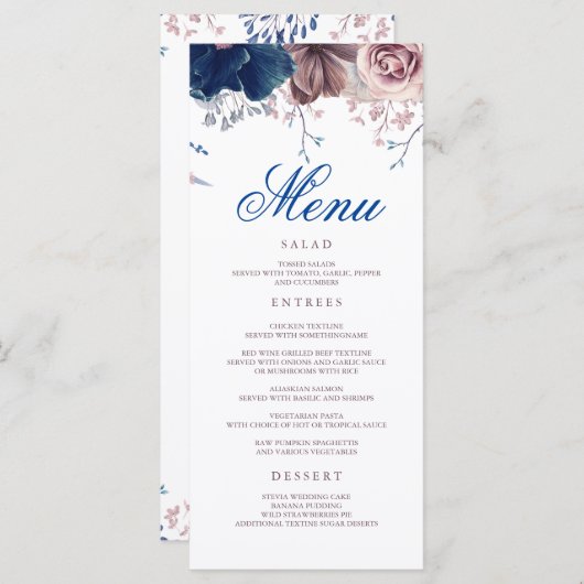 ネイビーブルーとマウーブのフローラのメ結婚ニュー プログラム (正面/裏面)