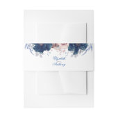 ネイビーブルーとマウーブ花模様 招待状ベリーバンド (正面例)