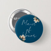 ネイビーブルーとマグノリア結婚のメイド・オブ・オーナー(花嫁付き添い人) 缶バッジ (正面&裏面)