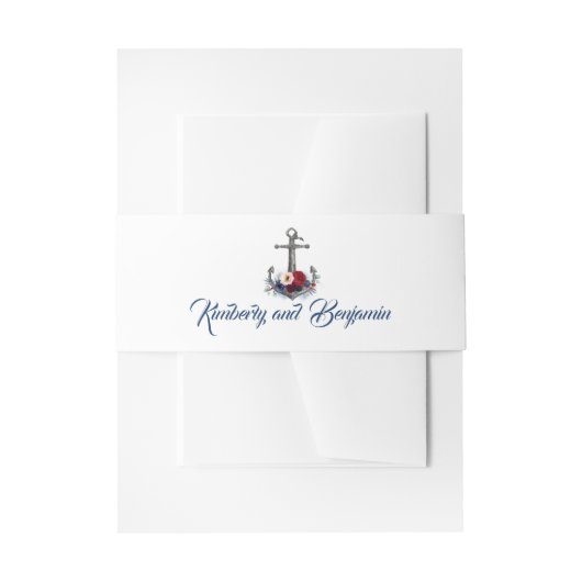 ネイビーブルーとマルサラフローラ結婚いかり 招待状ベリーバンド (正面例)