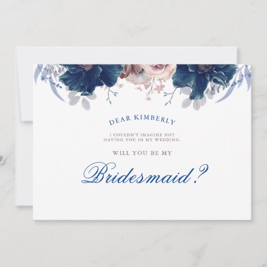 ネイビーブルーとマーブ - 私のウェディングパーティーになってくれる？ 招待状 (正面)