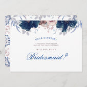 ネイビーブルーとマーブ - 私のウェディングパーティーになってくれる？ 招待状 (正面/裏面)