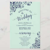 ネイビーブルーとミントグリーンのBUDGET結婚式プログラム (正面)