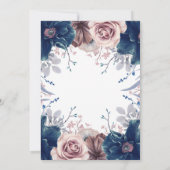 ネイビーブルーとムーヴウォーターの色のフローラ結婚ズ 招待状 (裏面)