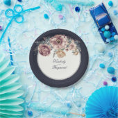 ネイビーブルーとメイブウォーターカラーフラワーズヴィンテージ ペーパープレート (パーティー)