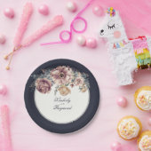 ネイビーブルーとメイブウォーターカラーフラワーズヴィンテージ ペーパープレート (パーティー)