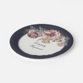 ネイビーブルーとメイブウォーターカラーフラワーズヴィンテージ ペーパープレート (アングル)