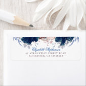 ネイビーブルーとメイヴフローラヴィンテージウェディング ラベル (インサイチュ)