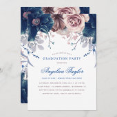 ネイビーブルーとメイヴフローラ卒業党 招待状 (正面/裏面)