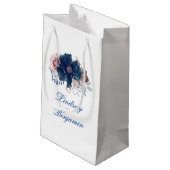 ネイビーブルーとメイヴフローラ水色エレガント スモールペーパーバッグ (裏面アングル)