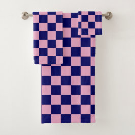 ネイビーブルーとライトピンクの市松模様 バスタオルセット