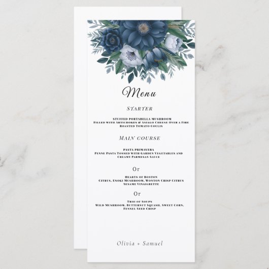 ネイビーブルーとライトブルーのエレガントな結婚式 メニュー (正面/裏面)