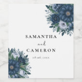 ネイビーブルーとライトブルーのエレガントな結婚式 ワインラベル (シングルラベル)