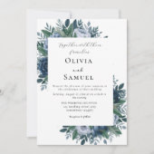 ネイビーブルーとライトブルーのエレガントな結婚式 招待状 (正面)