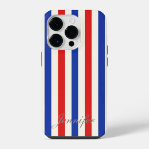 ネイビーブルーとレッドのストライプ柄 Case-Mate iPhone 14 Proケース