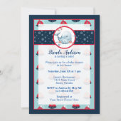 ネイビーブルーとレッドの航海少年ベビーシャワー 招待状 (正面)