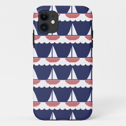 ネイビーブルーとレッドの航海帆船柄 Case-Mate iPhoneケース (裏面)