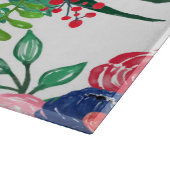 ネイビーブルーとレッドウォーターカラーbohoシックな花 カッティングボード (角)