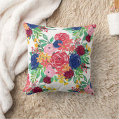 ネイビーブルーとレッドウォーターカラーbohoシックな花 クッション (ブランケット)